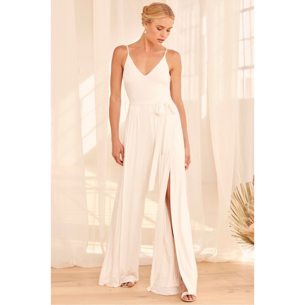 Lulu's Ivory V-Neck Jumpsuit
